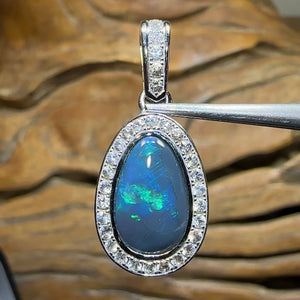 9k White Gold - Solid Lightning Ridge Black Opal Pendant Heritage Collection