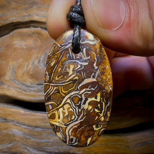 40 x 23mm - Awesome Tribal Drilled Boulder Opal Pendant w/ Eco Friendly Vegan Cord