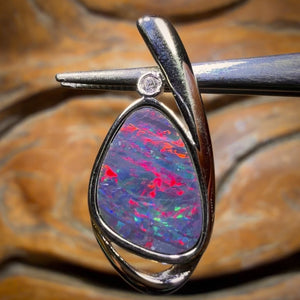 Sterling Silver - Queensland Boulder Opal Doublet Pendant Top Red Gire