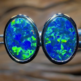14k White Gold - Classic Queensland Boulder Doublet Earrings