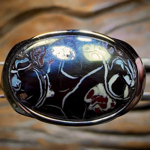 Sideways DADDY Black Solid Tribal Boulder Sterling Silver -Opal Ring. Unisex