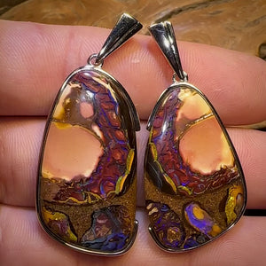“Partners” Sterling Silver - Boulder Opal Splits UNISEX Pendant PAIR!