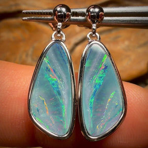 Sterling Silver - Australian Boulder Opal Doublet Drop Stud Earrings