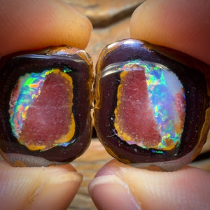Collectors Card ! 46.9cts - Yowah Nut Partial Crystal Centre Opal Pair Polished