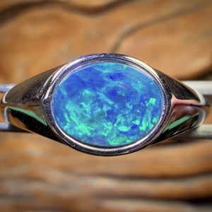 Bague unisexe en argent sterling et opale boulder du Queensland