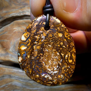 HDW 37 x 30mm - Drilled Tribal Queensland Boulder Opal Necklace