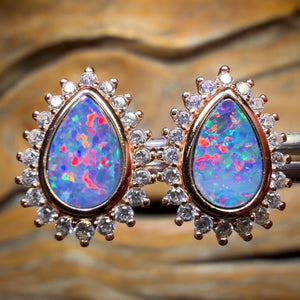 Sterling Silver Rose Gold Plated - Australian Boulder Opal Doublet Stud Earrings