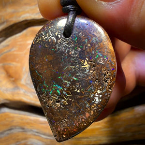 Half Price Card! 33 x 23mm - Drilled Tribal Queensland Boulder Opal Necklace