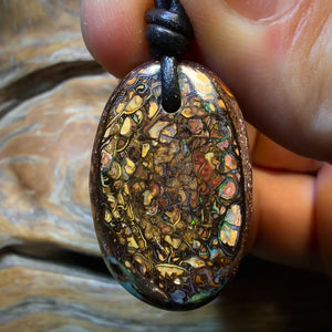 TGIF 29 x 20mm - Drilled Tribal Queensland Boulder Opal Necklace. Australian Opal