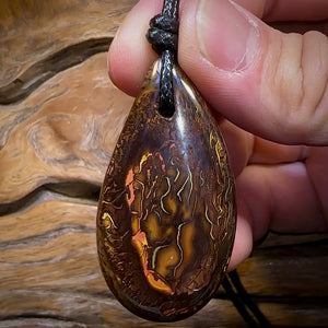 53 x 28mm - Large Drilled Boulder Opal Pendant w/ Eco Friendly Vegan Cord