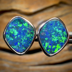 14k White Gold - Classic Queensland Boulder Doublet Earrings Great Size