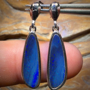 Bargain Card! Sterling Silver - Australian Boulder Opal Doublet Drop Stud Earrings