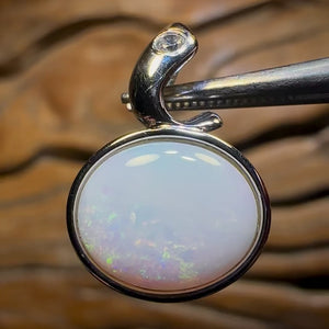 Large Sterling Silver - Solid South Australian White Opal Pendant
