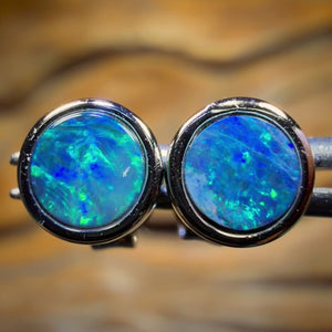 30% Off Card! Sterling Silver - Australian Boulder Opal Doublet Stud Earrings