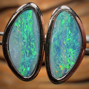 Sterling Silver - Australian Boulder Opal Doublet Stud Earrings
