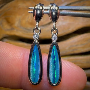 Sterling Silver - Australian Boulder Opal Doublet Drop Stud Earrings