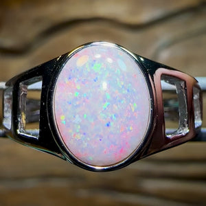 Sterling Silver - TOP South Australian White Opal Ring. Unisex Large Ring Size