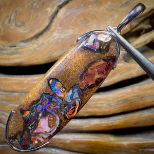 Sterling Silver - Solid Tribal Boulder Opal Pendant UNISEX