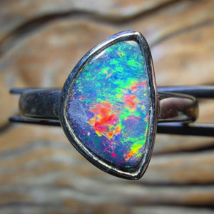 🔨 AUCTION 🔨 (R51) Sterling Silver - Queensland Boulder Opal Doublet Ring