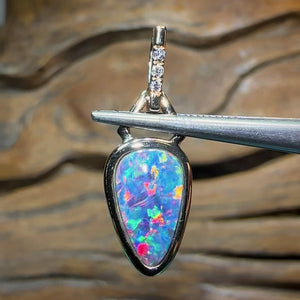 14k Yellow Gold + Diamonds - Boulder Doublet Opal Pendant