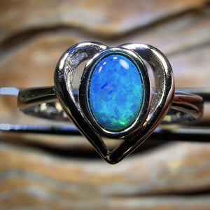 TGIF Sterling Silver - “Heart of Colour” Queensland Boulder Opal Doublet Ring