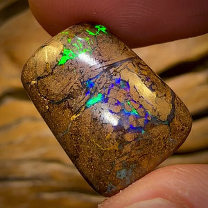 22.1cts - “Digital Script” Queensland Boulder Opal from Yowah. Metallic Green!
