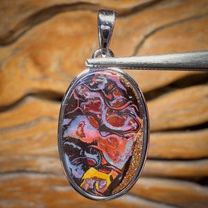 Sterling Silver - Solid Tribal Boulder Opal Pendant UNISEX