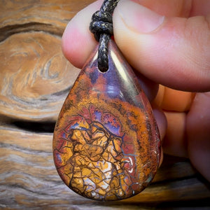 47 x 31mm - Drilled Boulder Opal Pendant w/ Eco Friendly Vegan Cord