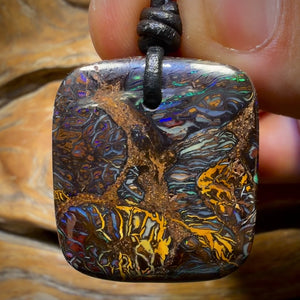 31 x 27mm - Wow Pattern Drilled Tribal Queensland Boulder Opal Necklace