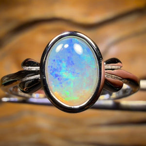 Bargain Card! Sterling Silver - Solid South Australian Crystal Opal Ring