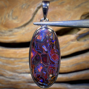 Sterling Silver - Solid Tribal Boulder Opal Pendant UNISEX