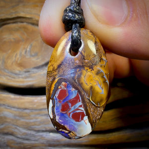33 x 18mm - Drilled Boulder Opal Pendant w/ Eco Friendly Vegan Cord
