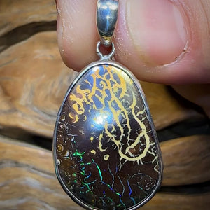Sterling Silver - “Tribal Flames” Boulder Opal UNISEX Pendant