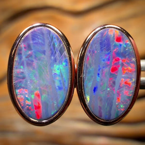 Sterling Silver Rose Gold Plated - Australian Boulder Opal Doublet Stud Earrings. Top Red Fire