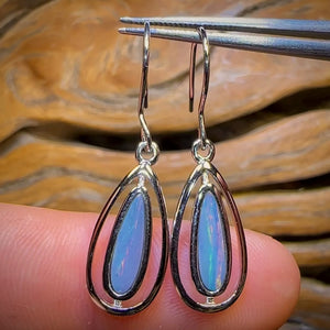Sterling Silver - Australian Boulder Opal Doublet Hook Earrings