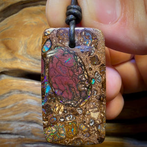 Half Price Card! 40 x 22mm - Drilled Tribal Queensland Boulder Opal Necklace