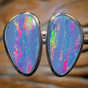 Sterling Silver - Large and Fire Red Australian Boulder Opal Doublet Stud Earrings