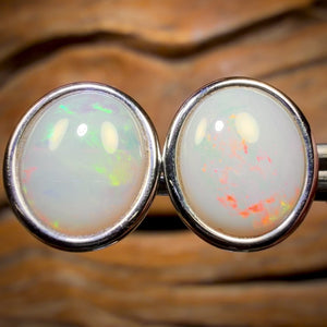 Sterling Silver - Large Solid South Australian White Opal Stud Earrings