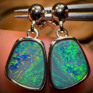 Sterling Silver - Australian Boulder Opal Doublet Drop Stud Earrings