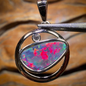 Sterling Silver - TOP TOP RED FIRE Queensland Boulder Opal Doublet Pendant