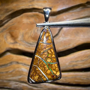 Sterling Silver - Tan Tribal 2 Boulder Opal UNISEX Pendant
