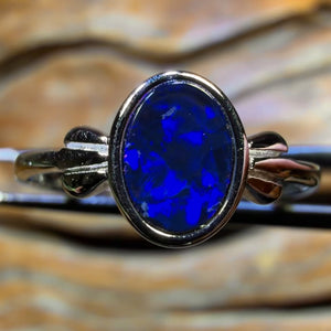 TGIF Deep Blue Bargain Sterling Silver - Queensland Boulder Opal Doublet Ring