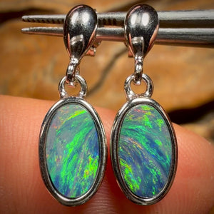 Sterling Silver - Australian Boulder Opal Doublet Drop Stud Earrings