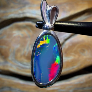 Sterling Silver - Queensland Boulder Opal Doublet Pendant Red