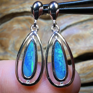 Sterling Silver - Australian Boulder Opal Doublet Drop Stud Earrings