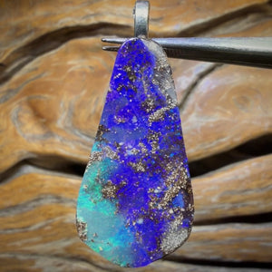 “Two Blue” Solid Queensland Boulder Seam Opal Pendant