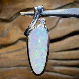 Sterling Silver - Solid South Australian Crystal Opal Pendant. Large Quality Opal