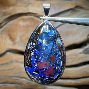 Sterling Silver - SOLID Australian Boulder Opal Top Tribal Pattern Pendant Hand Made