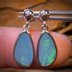Sterling Silver - Australian Boulder Opal Doublet Drop Stud Earrings