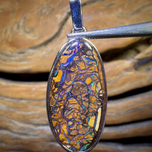 Sterling Silver - Solid Tribal Boulder Opal Pendant UNISEX